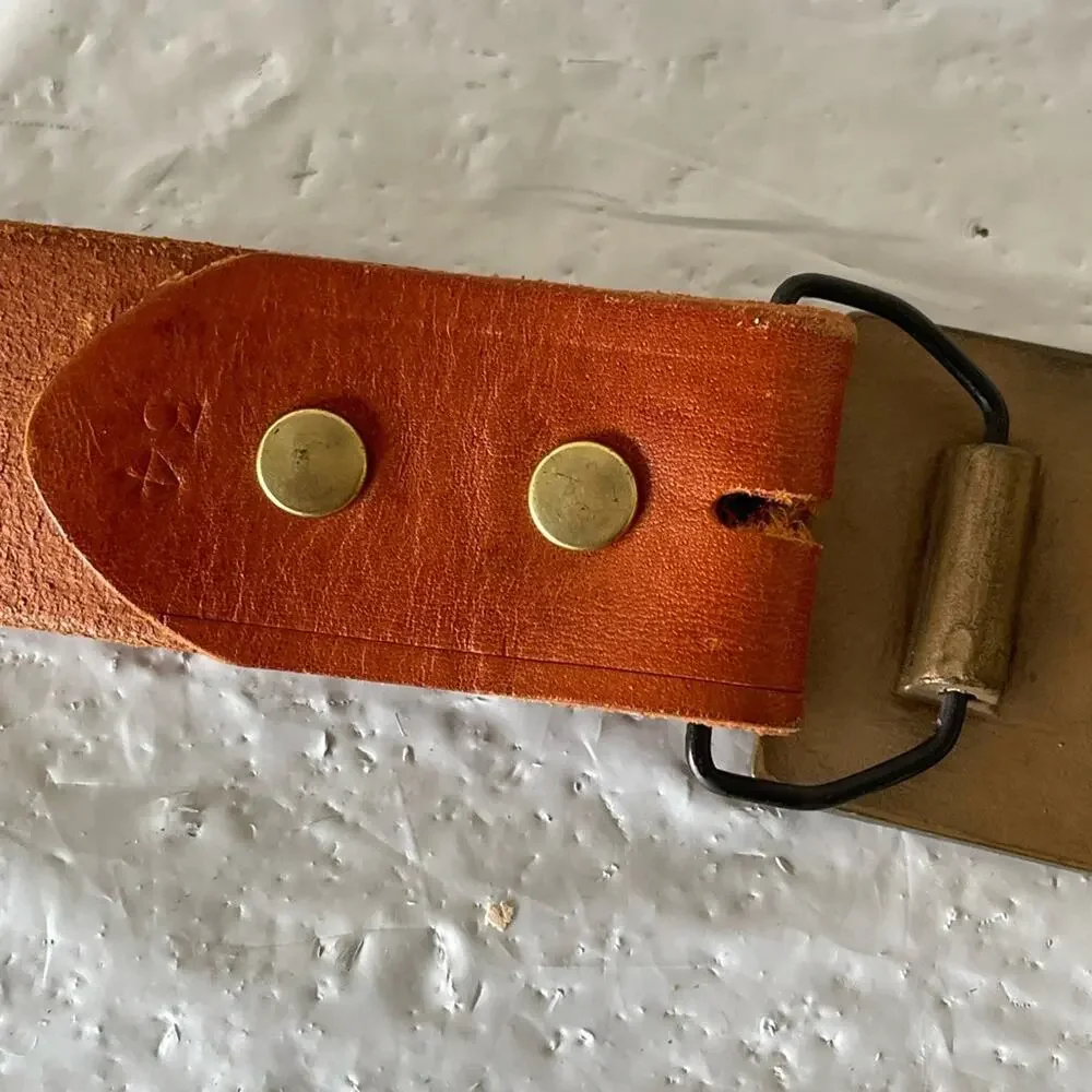 Vintage PHILMONT Brown Leather Belt with Brass Buckle Sz:34